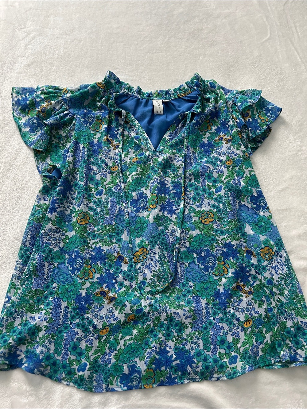 Joie Blue Green Floral Short Sleeve Blouse